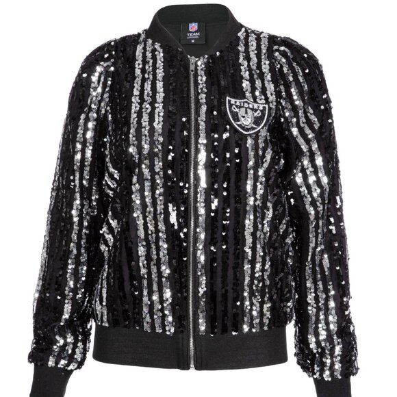 BNT Las Vegas Raiders Two Tone Sequin Embellished Bomber Jacket - Picture 1 of 2